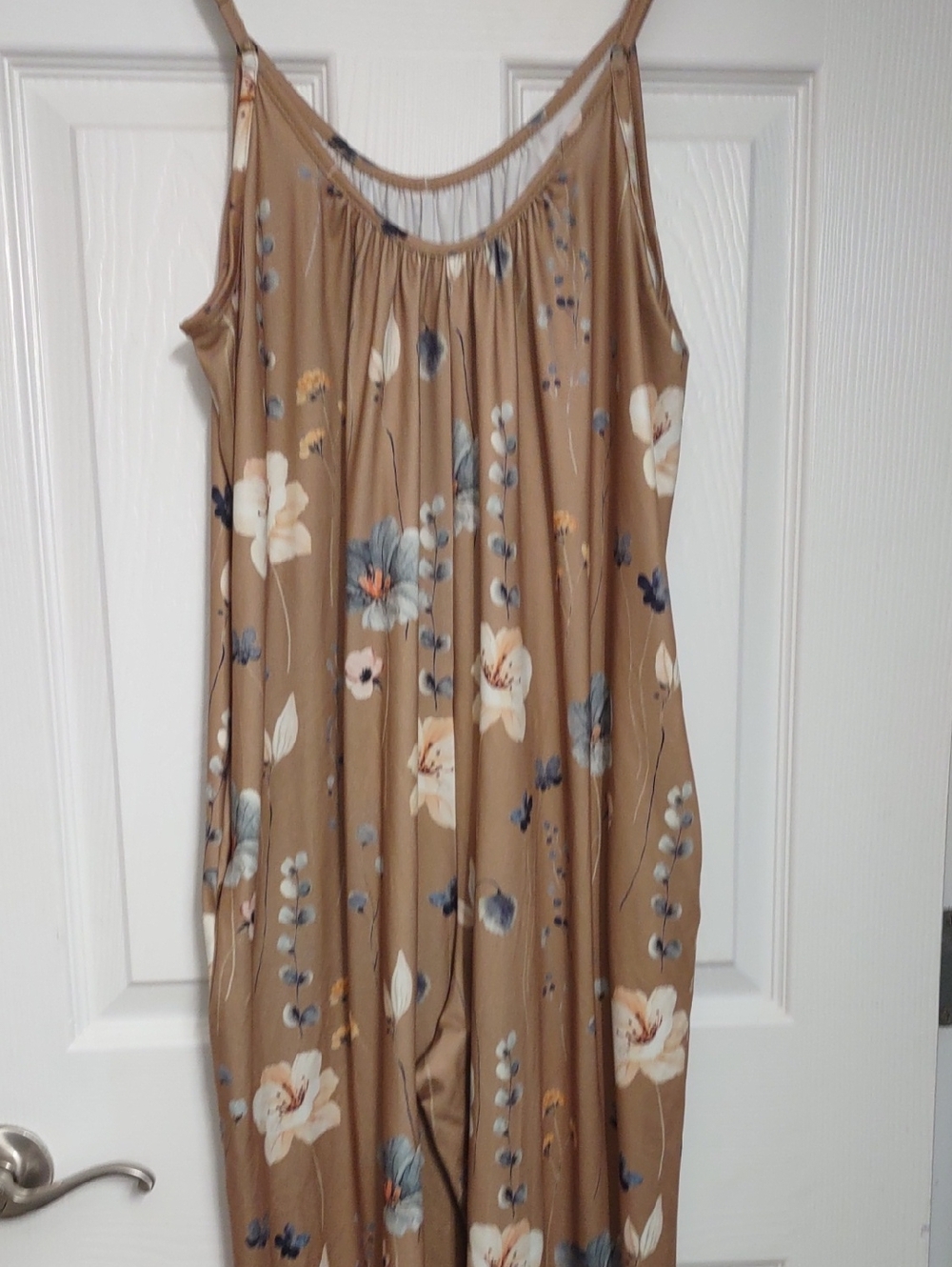 Floral Camel Jumpsuit with Adjustable Straps